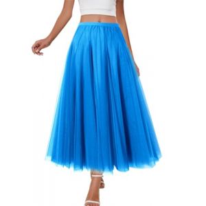 shownicer Tulle Jupe Femme Vintage Taille Haute A-Line Elastique Multi Couch&eacute; Tutu Maxi Jupe A Bleu M (Bang Okay Design, neuf)