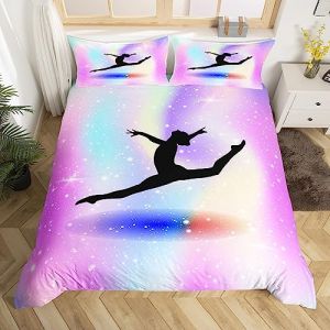 Homewish Housse de Couette 140x200 Gymnastique pour Filles, Parure de Lit Arc-en-Ciel Pastel, Ensemble de Literie Silhouette de Danseuse, Couvre-Lit Galaxie Dégradée Étincelante, 2 Pièces (Suzhou yiyanyun e-commerce Co., Ltd, neuf)