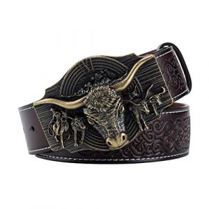 PYWJGZSX Ceinture Pour Hommes, Ceinture Western Cowboy, Ceinture Vintage Longhorn Cowboy Rodeo Western Cowboy/Black/105Cm/41.3'' (mingdanwujingongzuoshi, neuf)