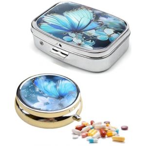 MYGLOAR Pilulier 2 pi&egrave;ces, &eacute;l&eacute;gant petit pilulier avec miroir, pilulier de voyage portable, m&eacute;tal d&eacute;coratif de poche, adapt&eacute; aux m&eacute;dicaments, vitamines, huile de poisson, compl&eacute;ments alimentaires (GAO JIA  DE  DIAN, neuf)