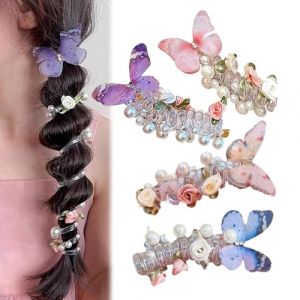 Lot de 3 &eacute;lastiques &agrave; cheveux en spirale souples et incassables, chouchous color&eacute;s en fil de fer torsad&eacute; for queue de cheval, spirales de perles papillon for femmes et filles(C) (munova, neuf)