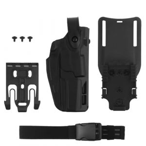 YChoolco Holster Tactique Airsoft for droitier, avec système de dégagement Rapide QLS, Adaptateur de Jambe, Compatible avec Les modèles Glock 17, 19, 22, 23, 31 et 32(Dark Gray) (DYL5662, neuf)