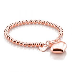 Dankadi Bracelet de Perles pour Femme en Argent 925 Large de 4MM 6MM Sans et Avec Pendentif Coeur, Long 13-21CM Dor&eacute; Or Rose Cadeau F&ecirc;te Maman Fille Homme (16CM, Dor&eacute; Rose 4MM Avec Pendentif Coeur) (Mei Yun Jewelry, neuf)