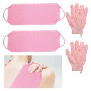 Gant Exfoliant Dos Ensemble, 4 Pièces Gant De Crin Exfoliant Corps, Gant Exfoliant Corps, Gants Exfoliants pour Le Corps pour Usage le Corps, le Visage et le Bain（Gants*2, serviette de bain*2） (ZhiTaoKe, neuf)