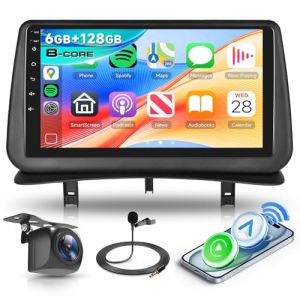Hodozzy 6G+128GB 8 C&oelig;urs Autoradio pour Renault Clio 3th 2005-2014 Android Autoradio Bluetooth GPS, 2 Din &Eacute;cran Tactile 9 Pouces Radio Voiture Carplay sans Fil Android Auto, WiFi DSP FM RDS Cam&eacute;ra (Hodozzy EU, neuf)