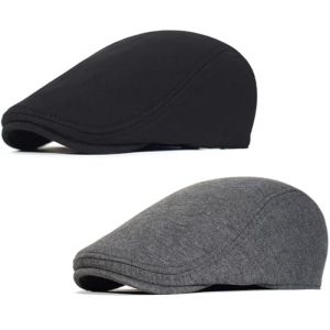 2 Pièces Noir Gris Foncé Casquette Béret Plate Homme Casquette Souples Chapeau Irlandais Gatsby Ivy Newsboy Cabbie Cap Visière (malaxlx uk, neuf)