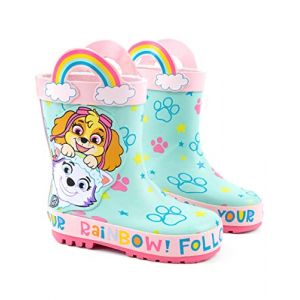 Paw Patrol Wellies Girls Kids Toddlers | Les chiots de sauvetage Everest Skye suivent vos bottes Rainbow Wellington | Chaussures de marche résistantes à l’eau Blue Pink (Vanilla Underground, neuf)