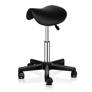 Tabouret Selle de Cheval Ergonomique à roulettes, Tabouret de Massage Réglable en Hauteur de 47 à 62 cm, Rotation à 360° pour Salon de Beauté, Spas et Bureau, Noir (Yondox, neuf)