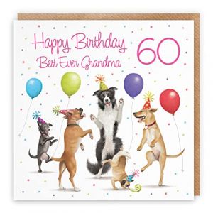 Hunts England Carte d'anniversaire 60 ans pour grand-m&egrave;re &ndash; Chiens dansants &ndash; Best Ever Grandma &ndash; 60 ans &ndash; Carte d'anniversaire amusante pour femme &ndash; Milo's Gallery &ndash; 60 ans (Hunts England LTD, neuf)