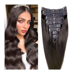 Extensions de cheveux à clipser Extensions de cheveux à clipser Extensions de cheveux Remy lisses à clipser couleur de cheveux humains 2 brun foncé Extensions de cheveux à clipser for cheveux fins 8 p (furuiouzhouya, neuf)
