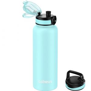 GOPPUS Gourde isotherme en acier inoxydable de 1,2 l avec paille infuseur, 2 couvercles, sans BPA, anti-fuite, convient pour les boissons gazeuses, le vélo, le sport, le thé (Tartard-eu, neuf)