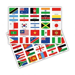 Lot de 50 drapeaux de pays sur 2 feuilles DIN A4 - Chaque drapeau 4,9 x 3,3 cm - Autocollant pour mod&eacute;lisme - V&eacute;lo, voiture, moto - D&eacute;coration pays R108 (monde entier) (Finest-Folia, neuf)