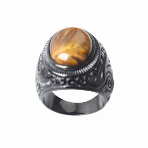 VELESAY Bague Homme Acier Inoxydable Bague Vintage Gothique Bague Chevaliere Homme Bague Noir Retro Rock Anneaux Bijoux Bague Acier Vintage Homme Bague Oeil de Tigre US12 (VALESAY store, neuf)