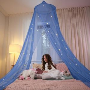 Ciel de lit Bleu avec &eacute;toiles phosphorescentes pour Filles, gar&ccedil;ons, Enfants et b&eacute;b&eacute;s, Utilisation en Filet pour Couvrir Le lit de b&eacute;b&eacute;, lit d'enfant, lit de Fille ou lit Double, Tissu Ignifuge (Fast Media Ships From USA, neuf)