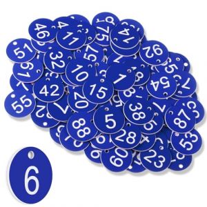 Tenare 100 Étiquettes Numérotées en Plastique Étiquettes de Clé de Numéro 1 à 100 Petites Étiquettes d'Identification Numérotées en Plastique Étanches avec Trou, sans Porte-Clés (Bleu Foncé, Blanc) (ONJOLLY, neuf)