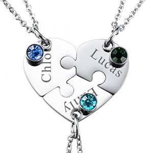 INBLUE Collier Personnalis&eacute; pour Homme/Femme, Collier de Couple/Amiti&eacute; pour 2/3/4/5 Pi&egrave;ces, Pendentifs de Pi&egrave;ce de Puzzle de Coeur Noir/Argent, Grav&eacute; Nom/Texte (INBLUE Jewellery, neuf)