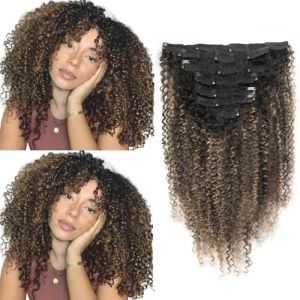 Sixstarhair Kinky Curly Clip Ins Extensions de Cheveux Humains Crépus Bouclés à Clips 45cm 3C 4A pour Femmes Noires Noir Enraciné se Décolorant au Noir Naturel Avec Marron Chocolat 7 Pièces 120g (Sixstarhair Beauty, neuf)
