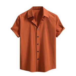 UHouse Chemise Homme Manches Courtes Vetement D'Été Chemises Leger Décontracté Chemisette Respirant Habit Col Mao Court Fin Cut Button Down Shirt Produits Amazon Orange XXL (UHouse FR, neuf)