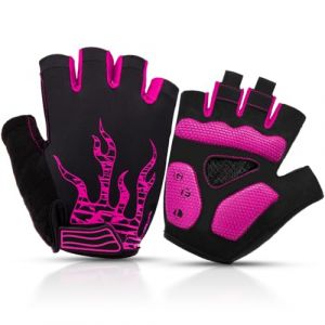 BTNEEU Gants Cyclisme Demi-Doigts Gants Velo Gel Anti-Choc Anti-Dérapage, Respirant Gant Demi Doigt Mitaines Velo Homme, Gants VTT Gel Été de Fitness Sport Escalade pour Homme et Femme (Rose-A,L) (BTNEEU, neuf)