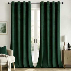 Woaboy Rideaux Occultant Thermique Salon Rideaux et Draperies Chambre Double Velours Panneaux de Rideau Intérieurs Isolant Anti Chaleur/Froid à Oeillets Extensible Lot de 2, 140x245cm Vert Emeraude (fengjin home, neuf)