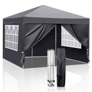 HOBBYZOO Tonnelle Pliante 3x3 m, Imperméable & Résistante,UV 50+ – Tissu Oxford 420D, avec 4 Parois latérales,Réglable en Hauteur,pour Jardin, Camping & Événements, Gris foncé (HobbyZoo Shop, neuf)