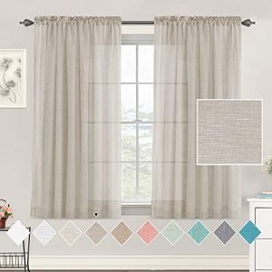 Tenger Home Lot de 2 rideaux en lin semi-transparent avec galon fronceur pour salon et chambre &agrave; coucher (couleur lin, 120 x 150 cm) (Tenger Home, neuf)