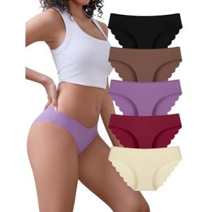 VOENXE Culotte sans Couture Femme,Slip Invisible Taille Basse,sous Vetements Culottes Feminins Sport,Seamless Women's Underwear,Confortable Bikini,Hipster &Eacute;lastique Panties,Multipack Lot de 5 (Voenxe, neuf)