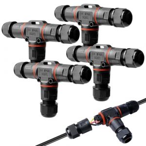 Connecteur &eacute;tanche IP68, 4 pi&egrave;ces en T forme bo&icirc;te de connexion &eacute;tanche IP68, connecteur &eacute;tanche en forme de T, IP68 bo&icirc;te de connecteurs &eacute;tanches pour &eacute;clairage de jardin, ext&eacute;rieur et souterrain (SwiftCart Azalaya, neuf)