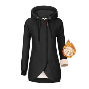 UMIPUBO Veste Polaire Femme Automne Hiver Sweats &agrave; Capuche Long Chaude Hoodie Sweatshirts Asym&eacute;trique Zipp&eacute; Blouson Grande Taille Manteau(Noir,L) (Bukely, neuf)