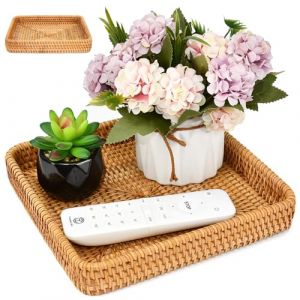 TANCUDER Panier de Rangement en Rotin, Panier de Rangement en Osier Panier de Rangement Rectangulaire Tress&eacute; Panier Osier Rangement Salle de Bain Plateau de Service en Osier pour Cuisine, Bureau (VASILIOU NATALIA, neuf)