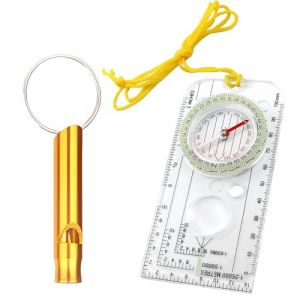 YAOYYG Boussole de Navigation, Boussole de Randonn&eacute;e Robuste, Inclut un Sifflet de Secours, avec D&eacute;clinaison R&eacute;glable, pour Lecture Carte, Randonn&eacute;e, Exp&eacute;dition, Course d'Orientation et Survie (PuSaSenJunKe, neuf)