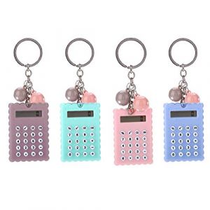 Mignon Mini Calculatrice Portable, ASHATA Mini Calculatrice de Poche 8 Chiffres avec Porte-clés-Bleu Bouton en Silicone Couleur (Bleu) (Leerma, neuf)