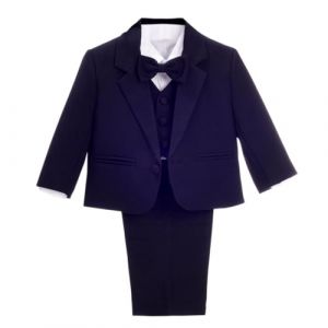 Lito Angels Costume Mariage Ceremonie Bebe Garcon, Ensemble 5 Pieces (Blazer, Gilet, Chemise, Noeud Papillon et Pantalon), Taille 6 Mois (étiquette en Tissu 6M), Marine Foncé (Lito Angels FR, neuf)
