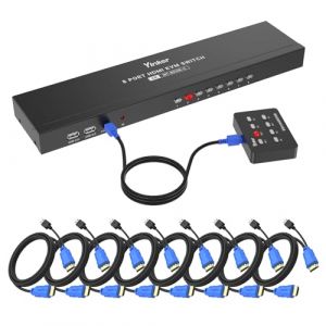Yinker Commutateur KVM HDMI 8 ports, 4K @ 30 Hz USB HDMI Rack KVM Console 8 en 1 avec lot de 9 câbles, 4 concentrateurs USB 2.0, sélecteur de bureau, télécommande infrarouge et oreilles (Yinker-Direct, neuf)