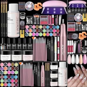 Kit Ongle Gel UV Complet Aokitec, Cadeau pour le Calendrier de l'Avent 2025, Kit Ongles avec Poudre Acrylique pour Ongles, Gel Ongle UV, Lampe UV, Lime a Ongle Electrique, Accessoire Ongle, Nail Art (Aokitec-FR, neuf)
