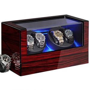 ANWBROAD Remontoir Montre Automatique, Boîte Remontoir pour Montres Automatiques avec éclairage LED,Boite Montre Automatique,Supersilencieux Luxueux Watch Winder LED Légère,4 Modes de Rotation,JWW011Y (ANWBROAD, neuf)