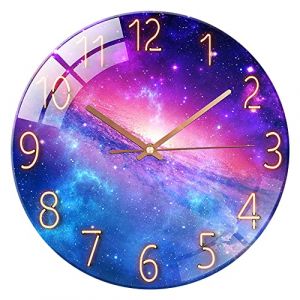 ALEENFOON 12 Pouces Horloges Murales Verre Silencieuse de Salon Cuisine Modernes Design Pendules Murales 30cm Horloge à Quartz Suspendue Fine Horloge Murale (Ciel étoilé) (Aleenfoon-EU, neuf)