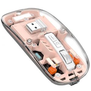 MAGIC-REFINER T900 Souris sans Fil Rechargeable, Ultra Mince 2.4G + Bluetooth 5.1 Souris Silence 2400 DPI, Souris Gamer Transparente r&eacute;cepteur USB pour Laptop/PC/Mac, Niveau de Batterie Visible-Rose (MAGIC-REFINER Store, neuf)