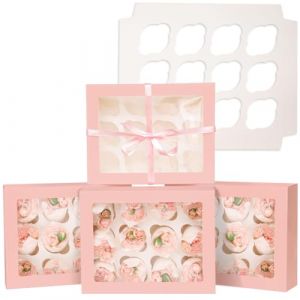 Gcardist Lot de 12 boîtes à cupcakes pop-up automatiques avec fenêtre - Rose - 33 x 25,4 x 9 cm - Boîtes de boulangerie pour porte-cupcakes, boîtes à cupcakes (33 x 10 x 3,5 pouces) (QiqeeKezhi, neuf)