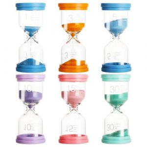 Lot de 6 Sablier Coloré Minuteur 1/3/5/10/15/30 Minutes – Minuteur de Cuisine et Sablier Enfant pour Brosser Les Dents, École, Bureau, Activités Chronométrées (yujupiterKlub, neuf)