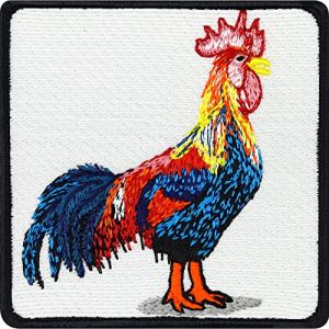 &Eacute;cusson Thermocollant Coq | Autocollant de coq color&eacute; | Patch brod&eacute; de coq pour les amis de la nature | Patch de volaille pour r&eacute;parer les jeans | 70x70mm (EXPRESS-STICKEREI, neuf)