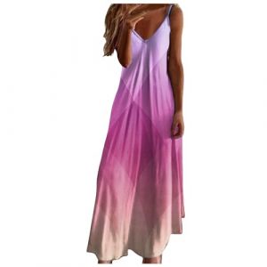 WVONIF Robe Femme Robe Femme &Eacute;t&eacute; Boh&egrave;me Col Rond sans Manches Impression Maxi Robe Mode D&eacute;contract&eacute;e Robe Longue Elegante Robe De Plage Robe Femme Ronde （ Rose, XXL (BAULMD（90% Big Promotion Without Discount Code ）, neuf)