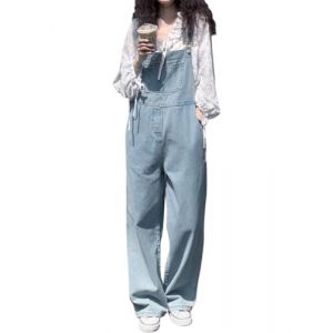 Minetom Salopette D&eacute;contract&eacute;e en Denim pour Femme Salopette en Jean Ample Combinaison Jumpsuit Overalls avec Poches A10 Bleu S (Mon Bon Coup FR, neuf)