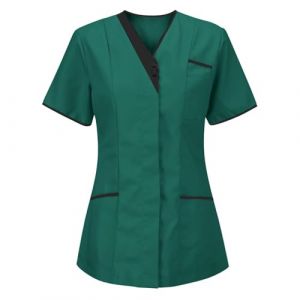 Tunique M&eacute;Dicale Femme Col en V Manche Courte Blouse Infirmiere Uniforme De Travail Haut Et Pantalon Tenue Aide Soignante Professionnelle Esth&eacute;Ticienne V&ecirc;Tement Lavables Durables Ensemble (HAOLEI  FR, neuf)