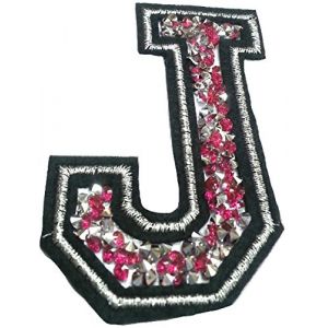 Écusson Patch Badge strass Brodé ecusson lettre alphabet thermocollant " lettres en strass 8-10 cm " (rose J) (B2SEE LTD avec TVA francaise et livraison LaPoste, neuf)