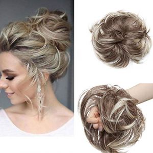 Tousled Updo Chignon Désordonné Extension de Cheveux Naturels Queue de Cheval avec élastique Postiche Synthétique pour les Femmes brun chocolat & blond décolorant (EU Fancy Activestyle, neuf)