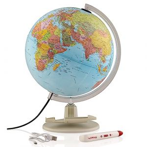 Tecnodidattica – Parlamondo | Globe terrestre interactif pour petits et grands | Lumineux et pivotant | Stylo audio-musical | 6 langues disponibles | Cartographie politique | Diamètre 30 cm (Globes géographiques Tecnodidattica, neuf)