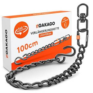Gakago Chaîne de rallonge pour Fauteuil Suspendu, balançoire, Support pour Sac de Frappe - Chaîne en Acier avec Crochet en S, émerillon et Mousqueton - Aussi pour l'extérieur (Gakago Deutschland, neuf)