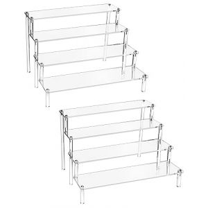 QWORK&reg; Pr&eacute;sentoir Acrylique &agrave; 4 Niveaux, 4mm d'&eacute;paisseur, 30x25x20cm - Pr&eacute;sentoir Acrylique Transparent pour Figurines, Bijoux, Cupcake, Rouge &agrave; L&egrave;vres, Vernis &agrave; Ongles, &Eacute;pices (Lot de 2) (shavinglikes, neuf)