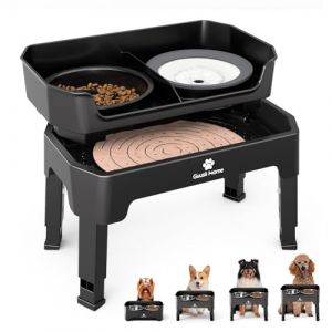 GUUSII HOME Gamelle Chien Surelevee Rehausseur Ajustable Porte Support Gamelles Anti Eclaboussure Grand Chiens Pliable Anti Glouton Inox Double Bol a Moyen Chiot 43.5*26.7*16/28.7/32.7/36.7cm 1600ml (GUUSII HOME, neuf)
